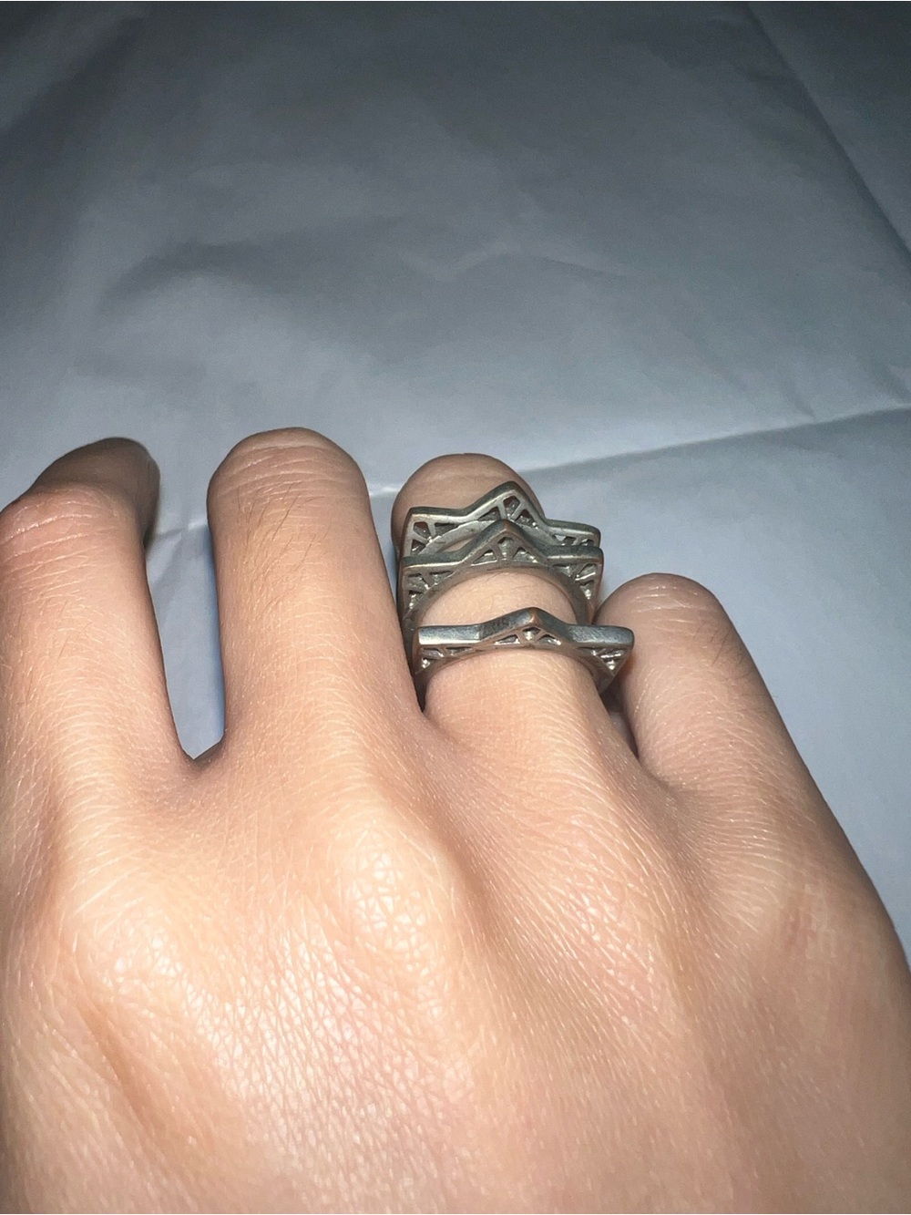 3 Stackable Silver-Tone Geometric Ring Set